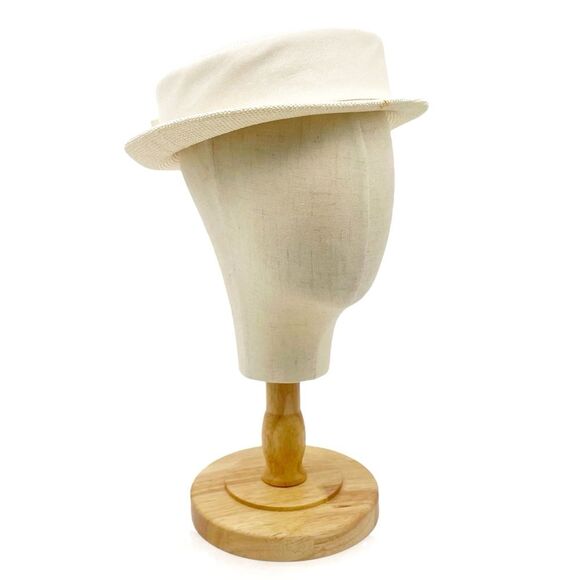 Vintage 1950s Cream Straw Sailor Hat Antique Ivory Boater Skimmer W Bow Detail - Picture 2 of 11
